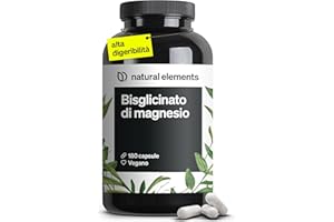 NATURAL ELEMENTS Glicinato di magnesio – 300mg di magnesio elementare/dose giornaliera – scorta per 2 mesi con 180 capsule – magnesio chelato – altamente digeribile, vegano, ad alto dosaggio