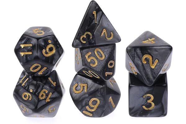 Abeillo Lot de 7 dés DND pour Dungeon et Dragons, dés polyédriques RPG jeux de rôle jeux de société D&D D20 D12 D10 D8 D6 D4 (Noir)