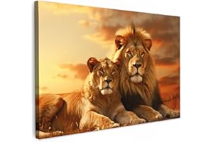 MuchoWow© Impressions sur Toile 120x80 cm Deco Tableau Murale Decoration Salon Peinture Tableaux Chambre Toiles Maison Lion - Nature - Savane - Animaux - Afrique