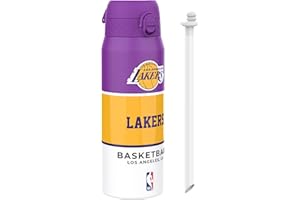 Ion8 NBA Los Angeles Lakers Sports Thermal Water Bottle with Removable Straw, 750ml/24oz, Leak Proof Insulated Drinking Bottle, Easy to Open, Secure Lock, Dishwasher Safe, Flip Cover, Metal Bottle