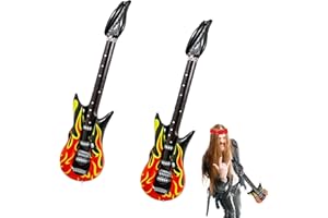 QQDBT 2 PCS 35 Inch Inflatable Guitar Rock Flame Design Inflatable Guitars Toys, Inflatable Rock Star Toy Set, Electric Blow Up Guitar for 80s 90s Themed Carnival Party Masquerade Decorations