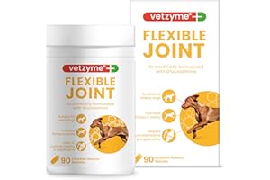 Vetzyme Flexible Joint Supplements for Dogs (90 Tablets) - Hip and Joint Care with Glucosamine, Tasty Chicken Flavour