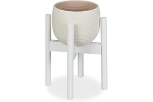 ‎RELAXDAYS Relaxdays Blumenständer Bambus, individuell verstellbar, für Blumentöpfe bis 32 cm, Pflanzenständer, H: 35,5 cm, weiß, 1 Stück