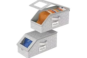 FLKWOP Stackable Hat Storage for Baseball Caps, 2 PCS Hat Boxes for Closet, Holds up to 30 Caps with Cardboard, for Women & Men