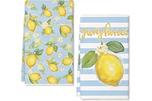 CharmBurst 2 Piezas Toallas de Cocina de algodón Estilo limón para Verano, Trapos Cocina Amarillo limón, útiles como Toallas y paños de Cocina, servilletas limón Decorativas
