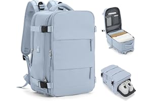 HPLQQ sac à dos Bagage Cabine 45x36x20 pour Easyjet sous siège Sac de Voyage Cabine Avion Bagage à Main Sac à Dos Ordinateur Femme Homme avec compartiment à chaussures,J3-Gris bleu