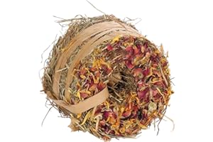 Flamingo Friandise Donut de Foin 65gr – avec Fleurs de Pissenlit & Pétales de Rose – 100% Naturel – sans Sucres – pour Lapins, Cochons d’Inde et Petits Rongeurs