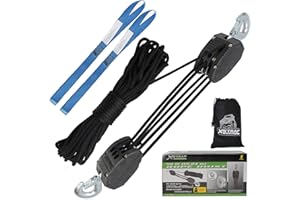 XSTRAP STANDARD Heavy-Duty 2,000LB 50 Feet Rope Hoist Pulley 1 Ton Wheel Block and Tackle System 5:1 Ratio Lifting Power with 2PK 18 Inch Soft Loops (Upgraded 50ft Black)