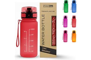 BierEx Trinkflasche Kinder Auslaufsicher 0,5L – BPA-Frei Wasserflasche 500ml für Schule, Sport, Wandern & Fitness – Geschmacksneutral, Leicht, Trinkflasche Mit 6 Aufklebern für Kinder (Rot)