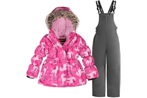 SMONTY Tuta da Neve per ragazza Giacca da Sci Invernale e Pantaloni Cinghie con Cappuccio Set Antivento Impermeabile Caldo