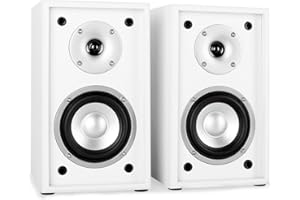 AUNA Linie-300-SF-WH/BK Paire d’Enceintes d’étagère passives (2 Voies Bassreflex 70W RMS, subwoofer 13cm de 5", Contacts plaqués Or) - Blanc