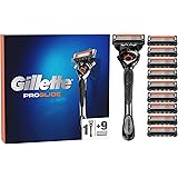 Gillette Fusion ProGlide, REGOLABARBA UOMO, Lame Rasoio a Mano Libera, 1 MANICO e 9 LAMETTE da Barba da 5 Lame, Con TECNOLOGI
