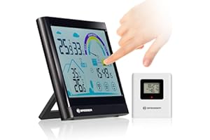 BRESSER 7007402 Estación meteorológica radiocontrolada, termohigrómetro con Pantalla táctil con recomendación de ventilación, Negro