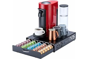 FlagShip Support de capsules pour Nespresso Vertuo - Organiseur de capsules - Design de bar à café et support pour machine à café - Métal noir (capacité de 50 capsules)