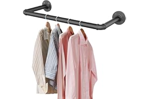 SMILOVII Wall Mounted Clothes Rail, Industrial 49cm Detachable Metal Garment Hanging Storage Rail - Heavy Duty for Home Shops and Closets
