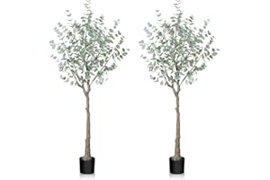 SOGUYI 150cm Artificial Eucalyptus Tree, Fake Eucalyptus Tree with White Silver Dollar Leaves, Silk Faux Eucalyptus Tree with Plastic Nursery Pot, Artificial Plants for Home Office Indoor Decor,2 Pack