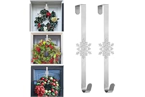 Hutato 2Pcs Christmas Snowflake Wreath Door Hanger, 15in Metal Wreath Reef Door Hanger Hook Snowflake Decor Hook for Xmas Party Decor Door Wall Home Office (Silver)