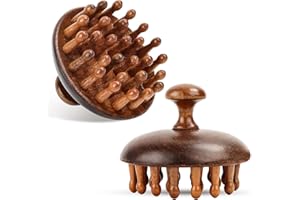 AKONE Lot de 2 brosses de massage de la tête en bois, brosse de massage 2 en 1 pour cuir chevelu et peigne à cheveux, peigne pour le cuir chevelu pour draguer les méridiens, brosse de massage avec poignée,
