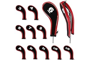 TLIDFGEO 12 pieces Golf Head Covers, 3-9, Pw, Aw, Sw, Lw, Lw, Waterproof Zippered Golf Club Head Cover Protective Cover, Wedge Head Cover with Number Label Golf Accessory for Men Women