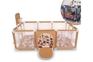 Selonis Parc Bébé Avec 100 Balles Plastiques Aire De Jeu Pliable Basket Football, Beige : Beige Pastel/Cuivre/Perle