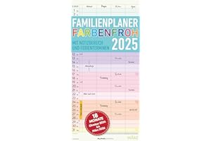 ‎ALPHA EDITION Alpha Edition - Familienplaner Farbenfroh 2025 Familientimer, 22x45cm, Familienkalender mit 4 Spalten für Termine, viel Platz für Notizmöglichkeiten, Ferientermine DE/AT/CH, deutsches Kalendarium