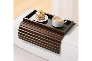 Kssiaz Couch Arm Tray, Bamboo Sofa Tray Table for Couch, Sofa Armrest Tray Table, Anti-Slip Armrest Organizer, Foldable Couch Cup Holder for Snacks, Phone, Control, Cups, Brown