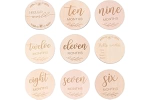 NUOBESTY Baby Monthly Cards, Wooden Baby Monthly Milestone, Baby Stickers Name Sign, Baby Announcements for Newborn Photography Prop 1 set