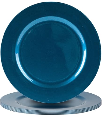 Blue Charger Plates, 13" Plastic Round Charger For Dinner Plates Plate Chargers Set Of 6 Beaded Table Chargers For Wedding Table Setting