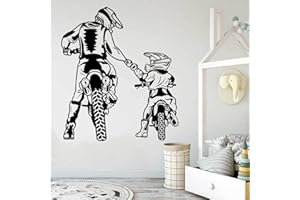MOBYAT Autocollants Muraux en Vinyle pour Motocross, Famille, Montagne, Course de Campagne, Décoration de Chambre de Garçon, Noir, 57 x 65 cm
