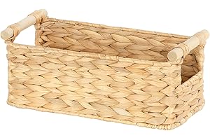 Ezvsevuo Cesta Mimbre - Cestas de Mimbre Decoración - Cestas de Almacenamiento con Asas - Caja para Baño, Cocina o Decoración del Hogar - 30 x 13 x 15 cm