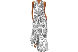 NNGOTD Robe Femme été Fluide Boheme Chic Robe Longue Femme Grande Taille sans Manches Imprimé Crâne Ample Ete Bohême Boho Plage Vacances Maxi Dress Robe de Soiree Femme Chic et Glamour