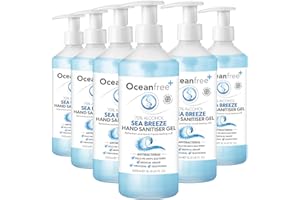 OCEAN FREE Sea Breeze Hand Sanitiser Gel - 500ml Pump Bottle - 70% Alcohol - Made in the UK (Pack of 6)