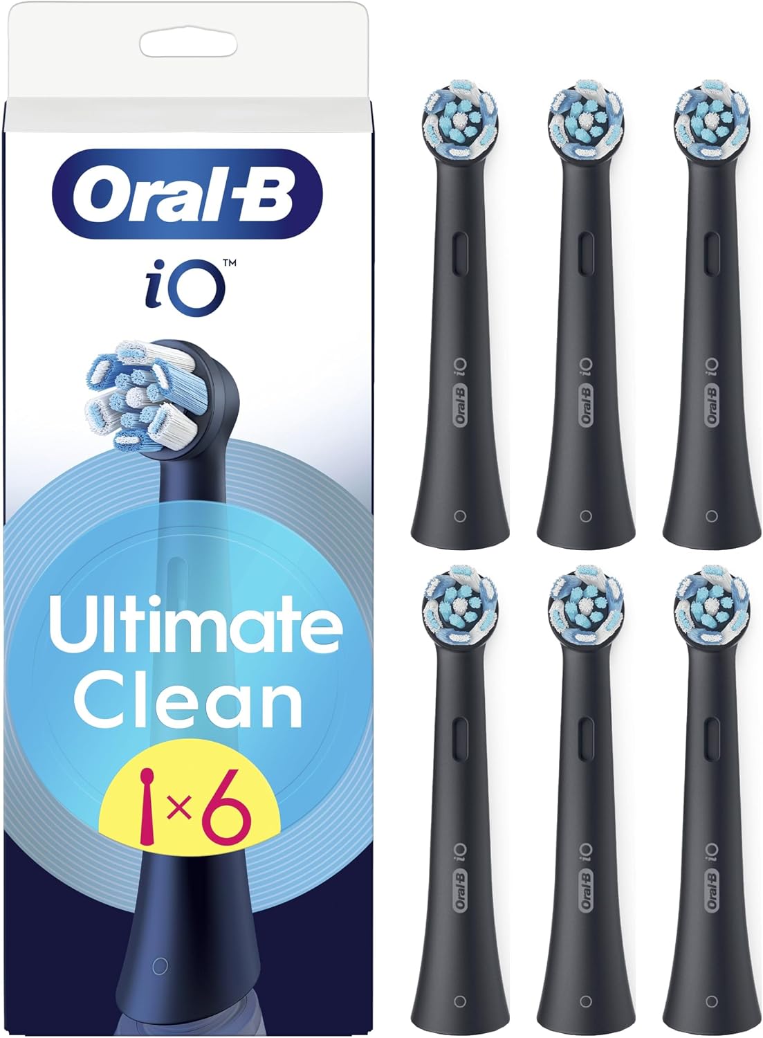 Oral-B Series iO Ultimate Clean Cabezales De Recambio Originales, Pack de 6 Recambios Negros Para Cepillos De Dientes Eléctricos Oral-B iO, Eliminación Profunda De La Placa Bacteriana