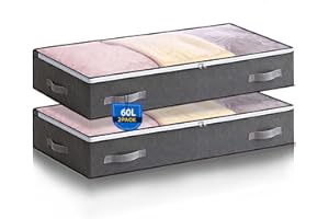 Boic 2 Pack Underbed Storage Bags 60L, Foldable Under Bed Storage Boxes With Lids, Underbed Storage With Reinforced Handle, Clothing Storage Bags For Clothes, Comforters, Blankets & Bedding