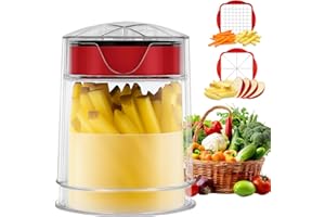 GOHHME Chip Cutter, Stainless Steel Potato Chipper Fast Cutting with 2 Cutters, Safe French Fry and Fruit Wedger Cutter Box for Cucumber, Carrot, Salad Vegetable Chopper with Cleaning Brush