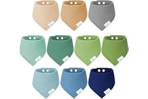 Miyacare 10 Stück Halstuch Baby, Lätzchen Baby, Dreieckstuch Baby, Weiche Absorbierende Musselin Halstuch Baby, mit 2 Verstellbare Druckknöpfe Baby Dreieckstuch, Junge, Mädchen, Unisex