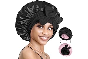 BONNET QUEEN Cappello Notturno Regolabile, Satin Seta Reversibile, Ampia Fascia di Elastica, M Nero e Rosa