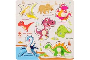 CUTITIUU Wooden Puzzles for Kids 3+ Year Olds, Montessori Toys for Learning Wooden Peg Puzzles Toy Preschool Educational Toys Educational Toddler Jigsaws Toddler Gift For Boys & Girls (Dinosaur)