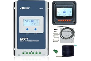 EPEVER MPPT Charge Controller 20A + Remote Meter MT50 + RTS 12V/24V Auto with LCD Display for Solar Panel Power Charging Battery Regulator System (20A + MT50+RTS)