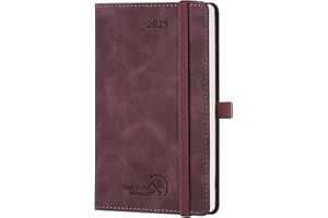 EU POPRUN Tygodniowy Kalendarz 2025 Mały 16 x 10,5 cm, 1 Strona na Tydzień z 1 na Notatki, Miękka Okładka z Ekoskóry, Papier 100 gsm, Bordeaux czerwone