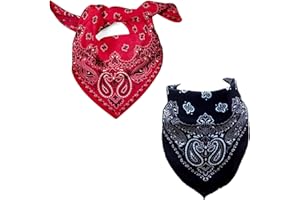 dinghaole Bandana Scarf for Men and Women, 2 Pieces Fashionable Multi-Purpose Universal Bandana - Head and Neck Wear, Suitable for Summer Outdoor Sports (Red + Black)