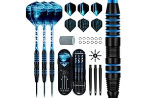 XAWU 3 Pack Steel Tip Darts Set Professional Darts 22g, 24g with 9 Dart Flights 3 Aluminum Shafts 3 Spare Shafts 1 Dart Sharpener 12 Rubber O-Rings Flight Protector and Darts Case