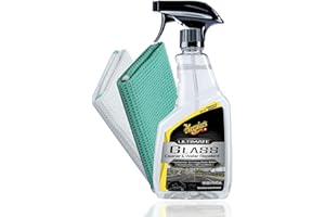 AUTOPFLEGE Meguiar's Ultimate Glass Cleaner & Water Repellent + 2 panni per la pulizia del vetro | Efficiente detergente per vetri con effetto perlato per vetri auto