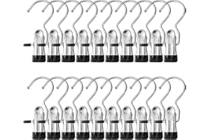 ‎XOCOME 20 Stück Wäscheklammern Edelstahl, Wäsche Haken rutschfest Kleiderbügel Clip 360° Drehbar Stiefelklammern Stiefel Aufhänger Metall Klammern für Hosen Schuhe Handtuch (Schwarz)