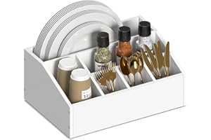 Lille Home Distributore e Supporto per Piatti di Carta per il Bancone della Cucina, Portautensili in bambù Rustico per Posate, Scatola Organizzatrice per Piatti di Carta in Bambù a 6 Scomparti