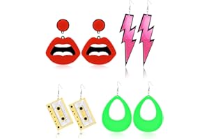 YOLEV 4 Pairs Acrylic Neon 80s Earrings Women Retro Colorful Pendant Earrings Candy Color Chunky Earrings Lightweight Earrings Halloween Jewelry for 80's Outfit Party Accessories