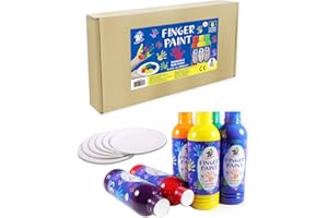 ‎TBC THE BEST CRAFTS TBC Fingerfarben Kinder mit 6 Farben 236ml Bottol, Vermalbar mit Pinsel und Fingern, für Kleinkinder Kindergarten Schule, Frühes Lernen Kinder DIY, Schulmalerei, Auswaschbar