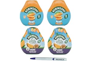SHANZA DEPARTMENTAL'S Robinsons Squash’d Mini – 2 Flavour Pack – 2 x Orange and 2x Mango & Passion – No Added Sugar – Real Fruit in Every Drop With Shanza Pen