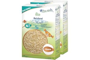 FLEUR ALPINE Bio Reis Baby-Müsli, 2 Stück – leckerer Babybrei für köstlich glatte Frühstücksmahlzeiten, nahrhafter, sofortiger glutenfreier Brei, ab 4 Monaten ohne Zuckerzusatz | 2 x 7 Portionen