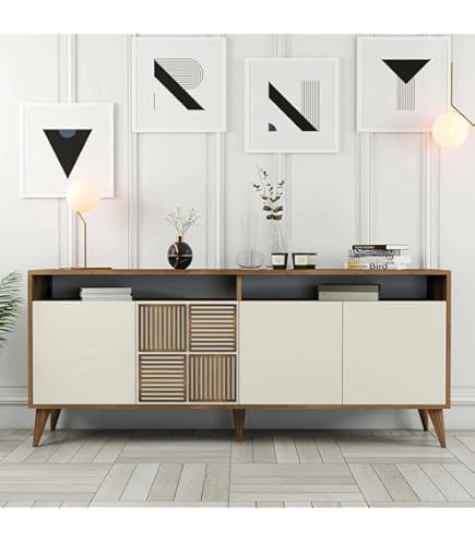 Credenza Nekkar 180x45x75 Cm - Buffet Soggiorno, Quercia E Bianco, Multifunzione